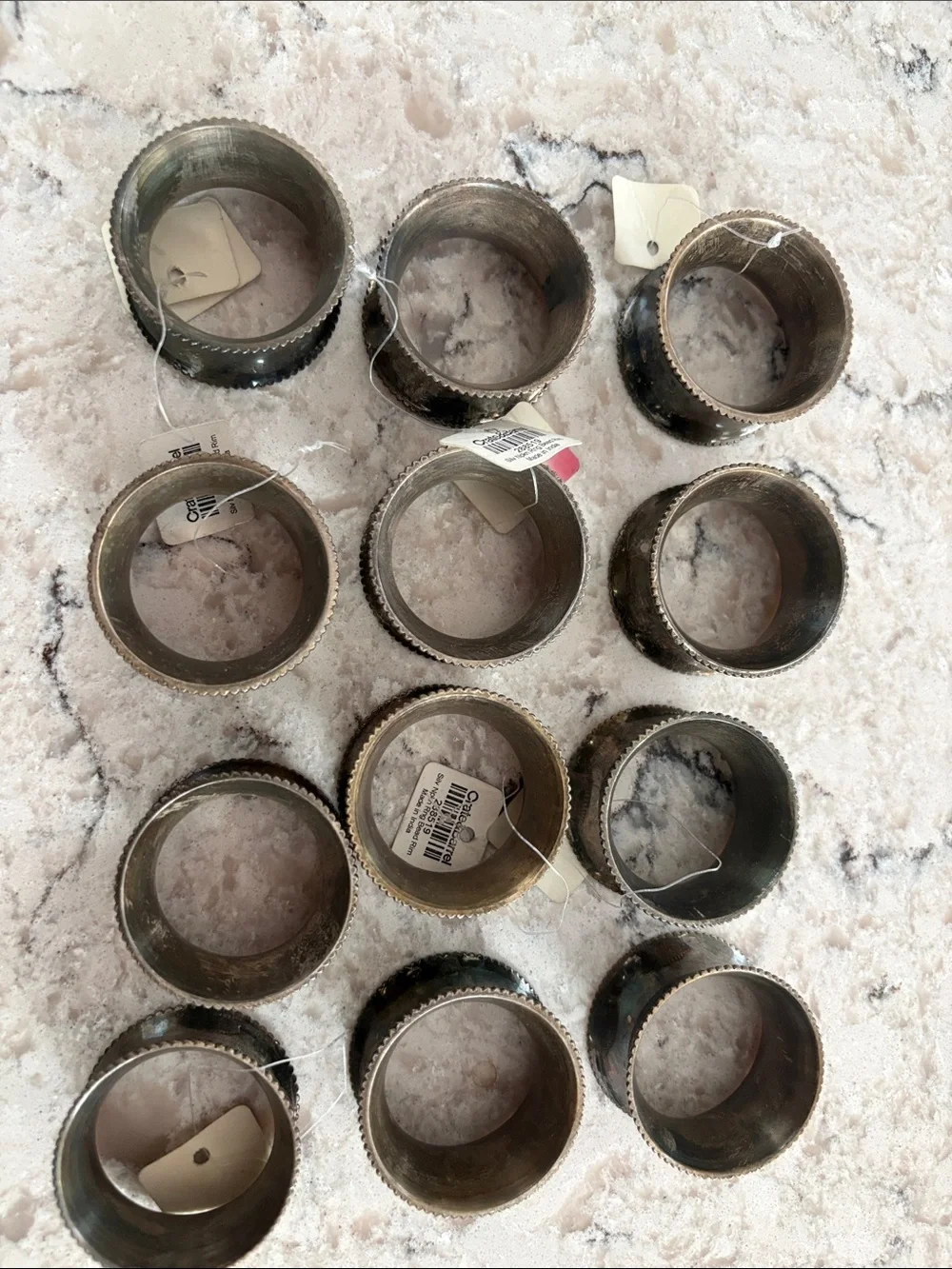 Crate & Barrel Silver Beaded Napkin Ring Set of 12
